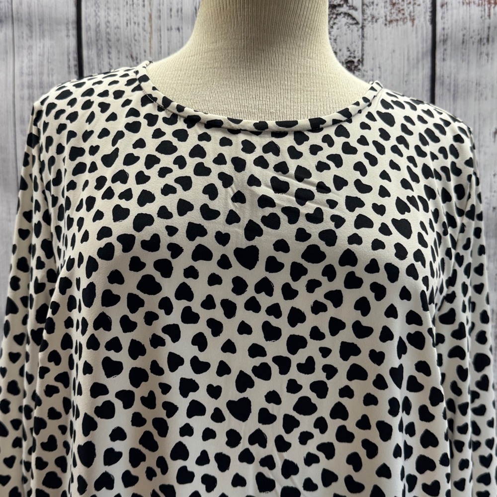 LOFT White with Black Hearts Long Sleeve Flounce Dress Size Large - Picture 4 of 10